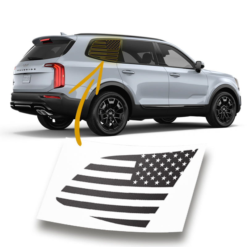 2020+ Kia Telluride Quarter Glass American Flag Decal, Matte Black