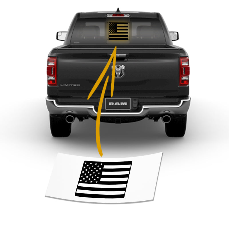2019+ RAM 1500, 2500, and 3500 American Flag Rear Middle Cab Window Decal